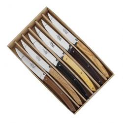 Coffret 6 couteaux de table "Le Thiers " inox brillant, Manche bois assortis [BJB]