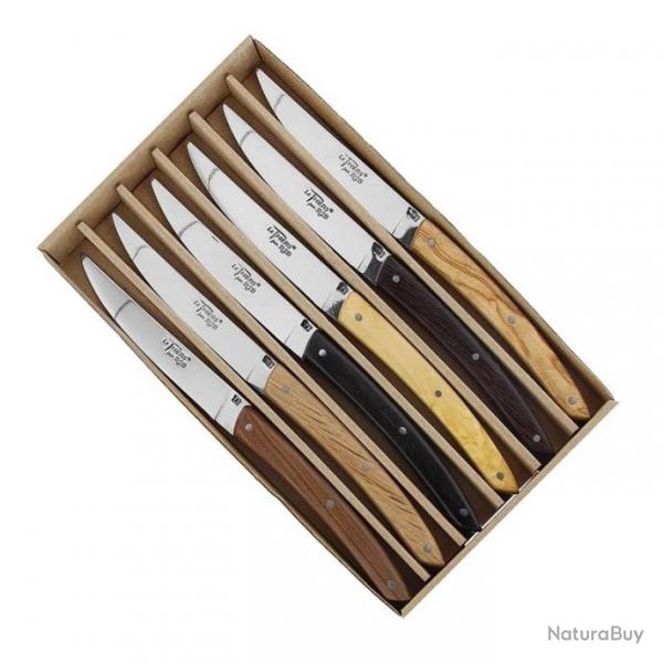 Coffret 6 couteaux de table "Le Thiers " inox brillant, Manche bois assortis [BJB]