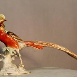 Faisan Doré En Porcelaine Signé Hutschenreuther Karl Tutter