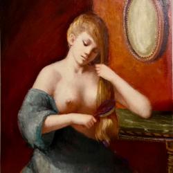 Leon Galand Femme à la coiffure , Huile Sur Toile