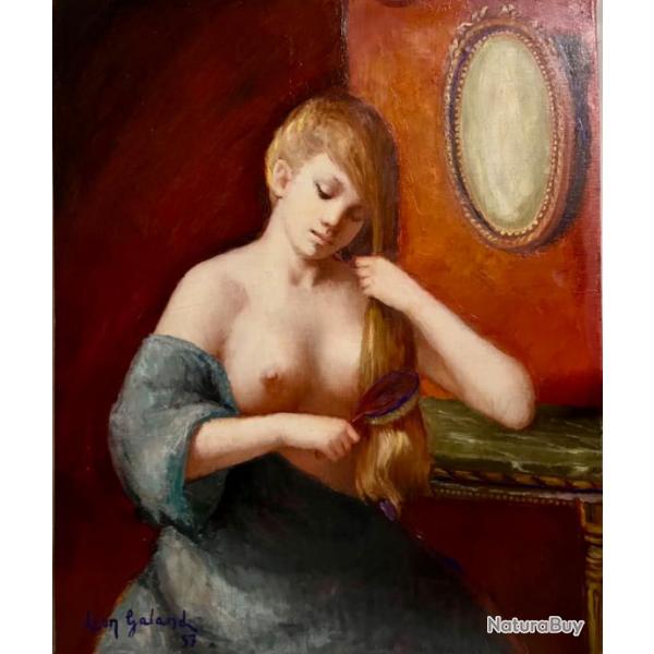 Leon Galand Femme  la coiffure , Huile Sur Toile