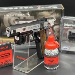 Pack prêt à tirer avec laser Pistolet Colt Combat 4,5mm BB's (Inclus: Laser + CO2 + Billes acier)