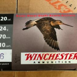 CARTOUCHES WINCHESTER Calibre 20/70  Bourre Jupe  24 g  Plomb 6  Acier (25 Btes de 10)