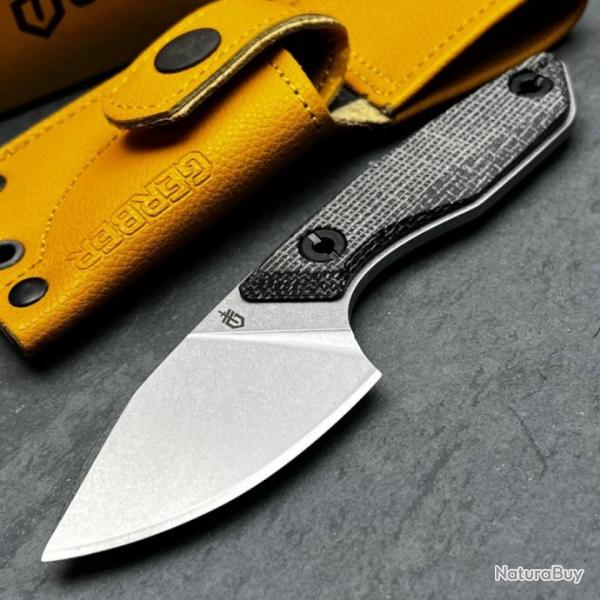 Couteau Gerber Stowe Lame Acier 440 Clip Point Manche Micarta Etui Cuir