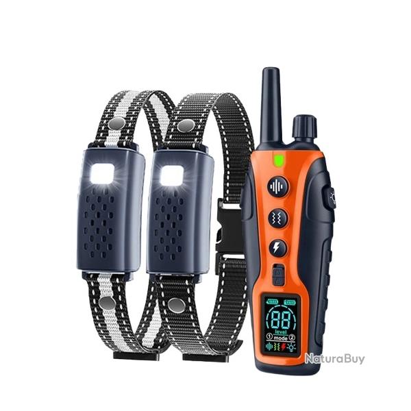 2 X Colliers de Dressage Electrique pour Chien avec Choc Vibrant Tlcommande Etanche 1000M