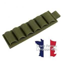 Cartouchière de crosse calibre 12 à scratch velcro 6 cartouches - Vert - Stock France