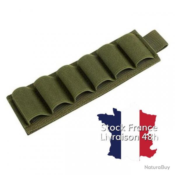 Cartouchire de crosse calibre 12  scratch velcro 6 cartouches - Vert - Stock France