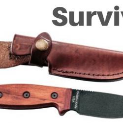 Couteau Bushcraft Ontario Rat-3 Wood Lame Acier Carbone Manche Bois Etui Cuir Made USA ON8675