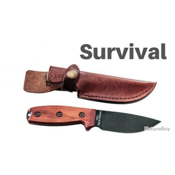 Couteau Bushcraft Ontario Rat-3 Wood Lame Acier Carbone Manche Bois Etui Cuir Made USA ON8675