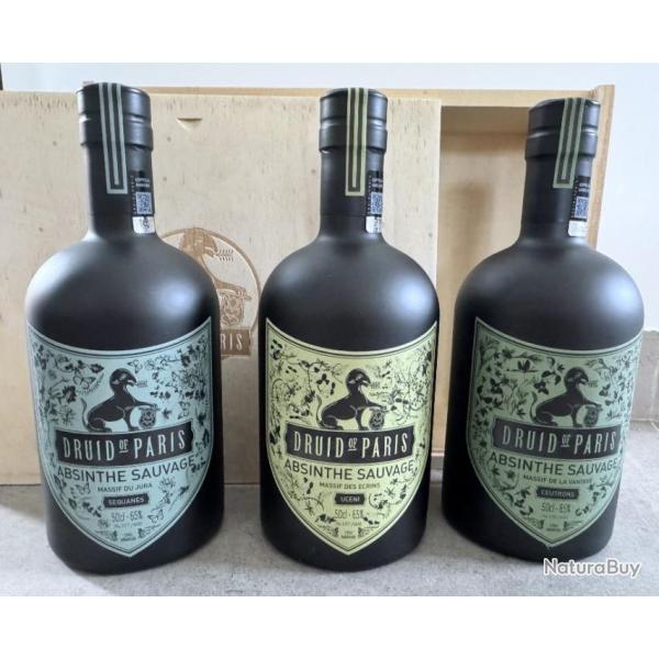 FRANCE - 3 bouteilles - ABSINTHE SAUVAGE DRUID OF PARIS - Jura Vanoise crins