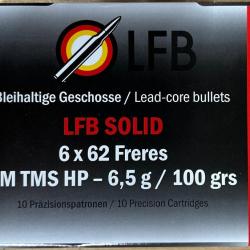 Munitions LFB calibre 6x62 FRERES SM TMS HP 6,5 g. boite de 10 munitions