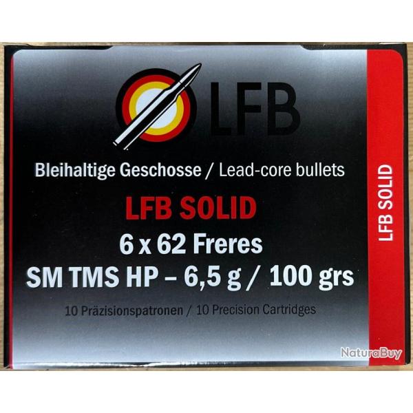 Munitions LFB calibre 6x62 FRERES SM TMS HP 6,5 g. boite de 10 munitions