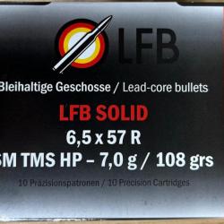 Munitions LFB calibre 6,5x57R SM TMS HP 7,0 g. boite de 10 munitions