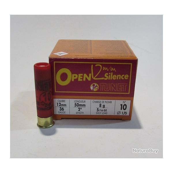 boite 25  cartouches Tunet open silence cal 12mm (36),  8 grammes, plb 10