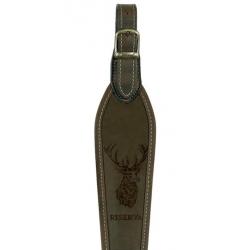 Bretelle cuir marron motif cerf , RISERVA.