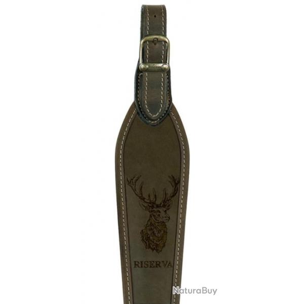 Bretelle cuir marron motif cerf , RISERVA.