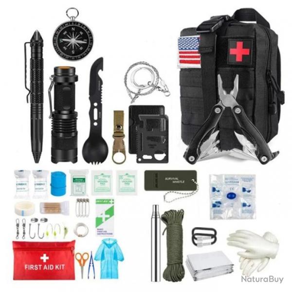 Kit de Premiers Soins Secours Outils Multifonctions Complet  Pratique Camping Randonne Noir