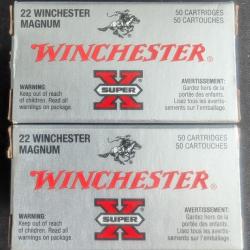 100 (2x50) cartouches .22 WMR (.22 MAGNUM) WINCHESTER "SUPER X" HOLLOW POINT