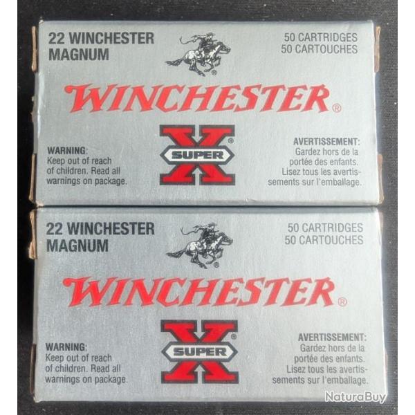 100 (2x50) cartouches .22 WMR (.22 MAGNUM) WINCHESTER "SUPER X" HOLLOW POINT