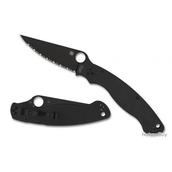 Couteau Spyderco Military 2 Black Manche G10 Lame Acier S30V Noir Serr Compression USA SC36GSBK2