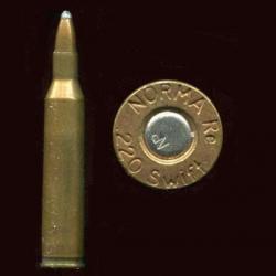 .220 Swift - marquage : NORMA Re .220 Swift - balle cuivre pointue plomb - étui laiton 55.7 mm