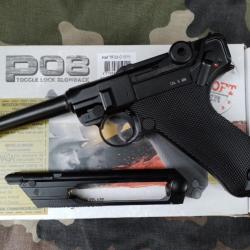 Pistolet P08 airsoft CO2 version WW2 étui + chargeur supplémentaire