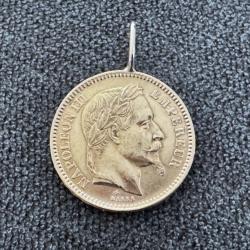 Pendentif or massif 18 carats avec véritable pièce de 20 francs or (Louis d'or)