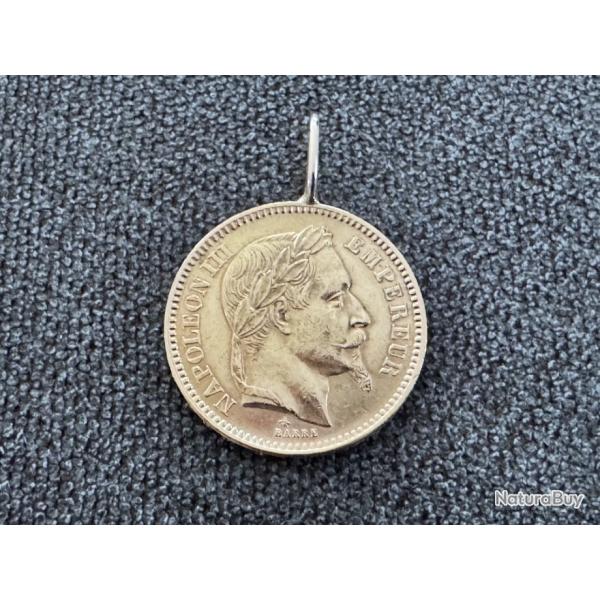 Pendentif or massif 18 carats avec vritable pice de 20 francs or (Louis d'or)