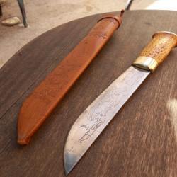 Trés Grand Couteau PUUKKO FINLANDAIS J.MARTTIINI LAPINLEUKU avec Fourreau en cuir  Manche en Bois