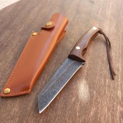 Joli Couteau SCRAMASAXE Manche en Bois avec Étui en cuir