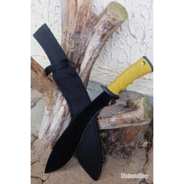 Machette Couteau Kukkri Parang Lame Acier 3Cr13 Manche ABS Tan Etui Nylon Tactical Survivalisme