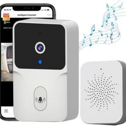 Interphone vidéo WiFi sans Fil avec Caméra HD Alarme IR Sonnette de Porte Intelligente Blanc