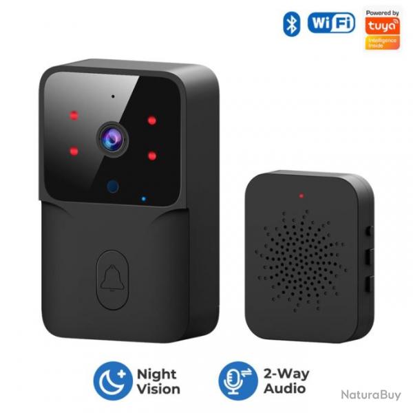 Interphone vido WiFi sans Fil avec Camra HD Alarme IR Sonnette de Porte Intelligente Noir