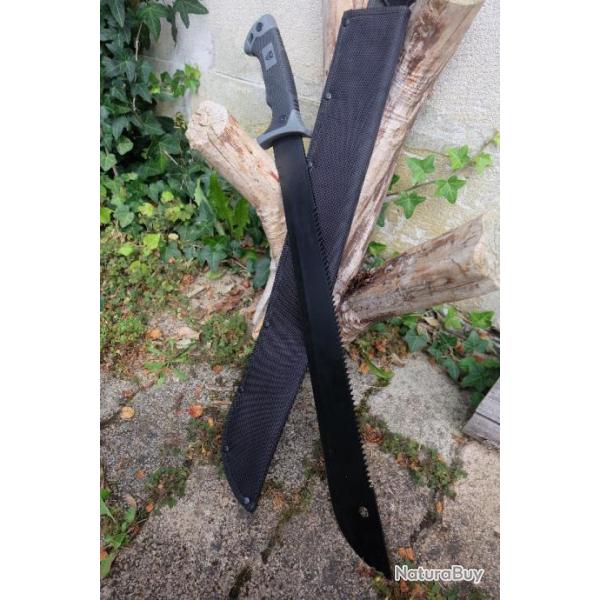 Grosse Machette Guide d'Amazonie Lame Acier 3Cr13 Scie Sur le Haut Manche ABS Black Etui Nylon 002