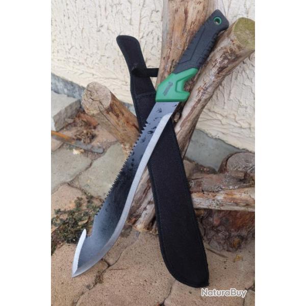 Coupe Coupe Bowie Machette Guide d'Amazonie Lame Acier 3Cr13 Manche ABS Black Green Etui Nylon 000