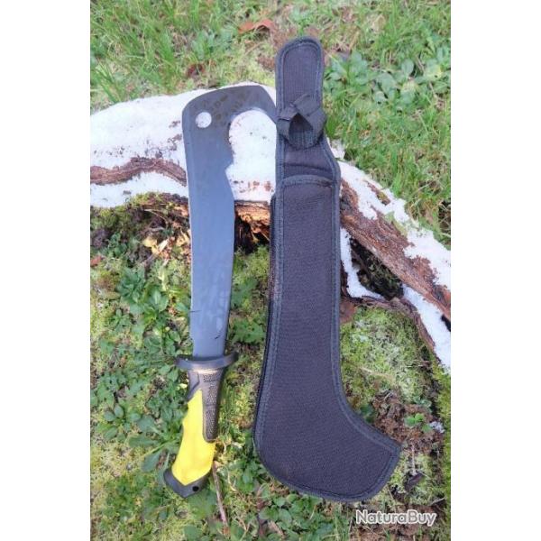 Kukkri Bolo Bowie Machette Elagueur Lame Acier 3Cr13 Manche ABS Yellow Etui Nylon Ouvrier Forestier