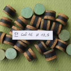 51  Bourres  cal 16  1ère  qualité  liège  cire  noire  liège  hauteur  12,5 mm