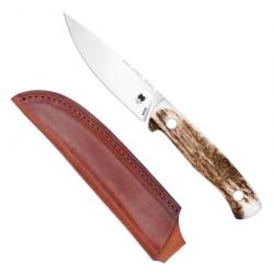 Couteau Cobratec Knives Koonsman Stag Manche Bois de Cerf Lame Acier M390 Etui Cuir CBTKMNSTG