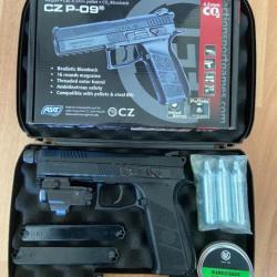 Pack complet Pistolet CZ P09 ASG 4.5 mm plombs/BBs - 3,7Joules