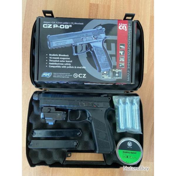 Pack complet Pistolet CZ P09 ASG 4.5 mm plombs/BBs - 3,7Joules