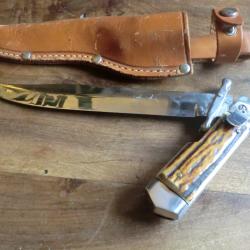 ancien couteau dague chasse etui cuir