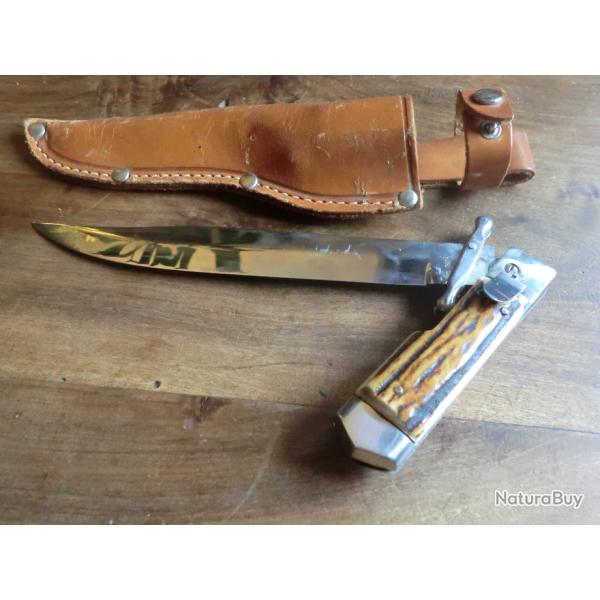 ancien couteau dague chasse etui cuir