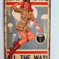 PLAQUE METAL VINTAGE "AIRBORNE ALL THE WAY"