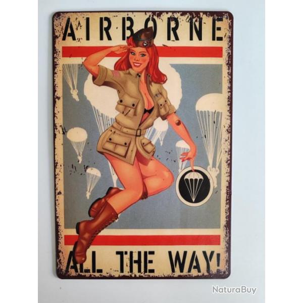 PLAQUE METAL VINTAGE "AIRBORNE ALL THE WAY"