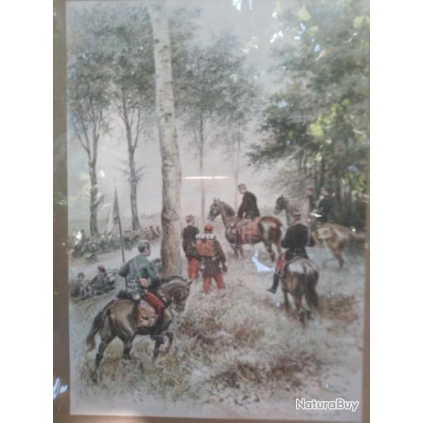 tableaux  lithographie militaire EDOUAR DETAILLE 1884 etat-major d un general de division