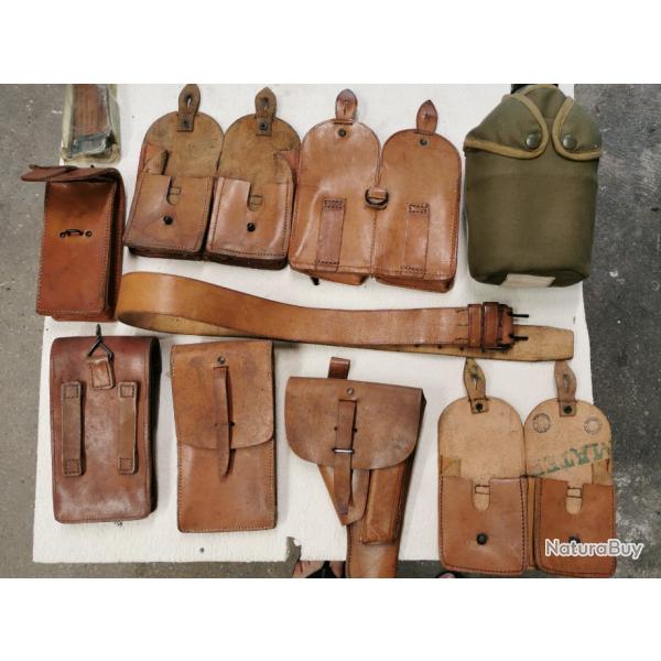 Lot cartouchieres cuir , holster, ceinture, gourde, ceinturon, ncessaire  nett. Mat 49