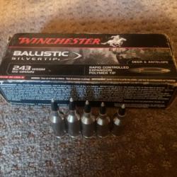 Munitions balles 243 wssm winchester ballistic silvertip 95 grains.