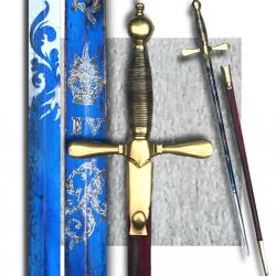 RARE ÉPÉE / SABRE DE LUXE BRITANNIQUE, '' DIEU EST MON DROIT '', GRAVÉE BLEUE ET OR, XIX, ORIGINAL