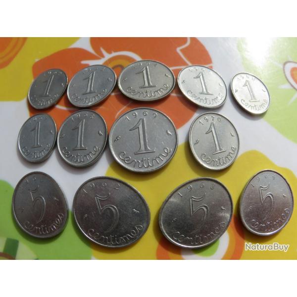 LOT 1 centime et 5 centimes INOX sans double