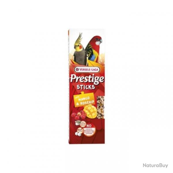 STICKS PRESTIGE GRANDES PERRUCHES ET PERROQUETS MANGUE-EGLANTINE X2   140GR